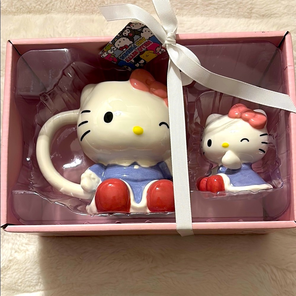 Hello Kitty Pink and Blue Ceramic Mug and Figurine